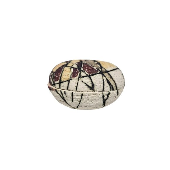 Handcrafted Abstract Ceramic Egg-Shaped Trinket Box with Lid in Earth Tones‎ - Picture 5 of 9